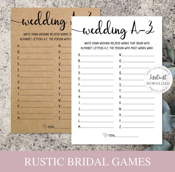 Editable Bridal Shower Game Template Printable Wedding A-Z | Etsy