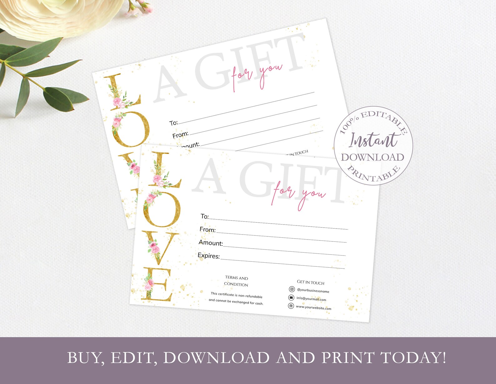 Gift Certificate Template Editable Love Gift Card Printable | Etsy