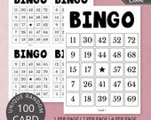 100 Printable Bingo Cards | 1, 2, 4 and 6 Per Page, Custom Bingo Card, Editable Canva Template, Party Games, Holiday Bingo, Adult Bingo PDF