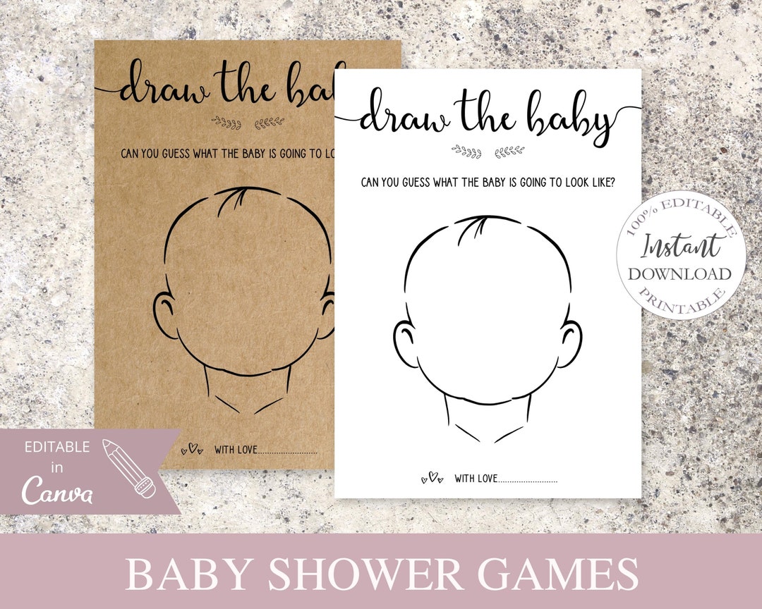 Baby Shower Draw the Baby Game, Printable Baby Shower Games, Editable