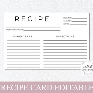 Recipe Card Template, Printable Recipe Cards, 4x6 Recipe Cards ...
