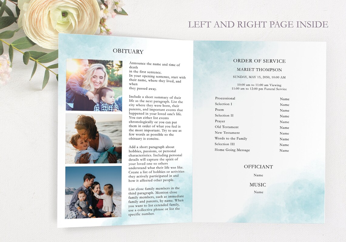 Funeral Foldable Program A4 Template 4 Page Funeral Program Template, Canva Funeral Template Printable ...