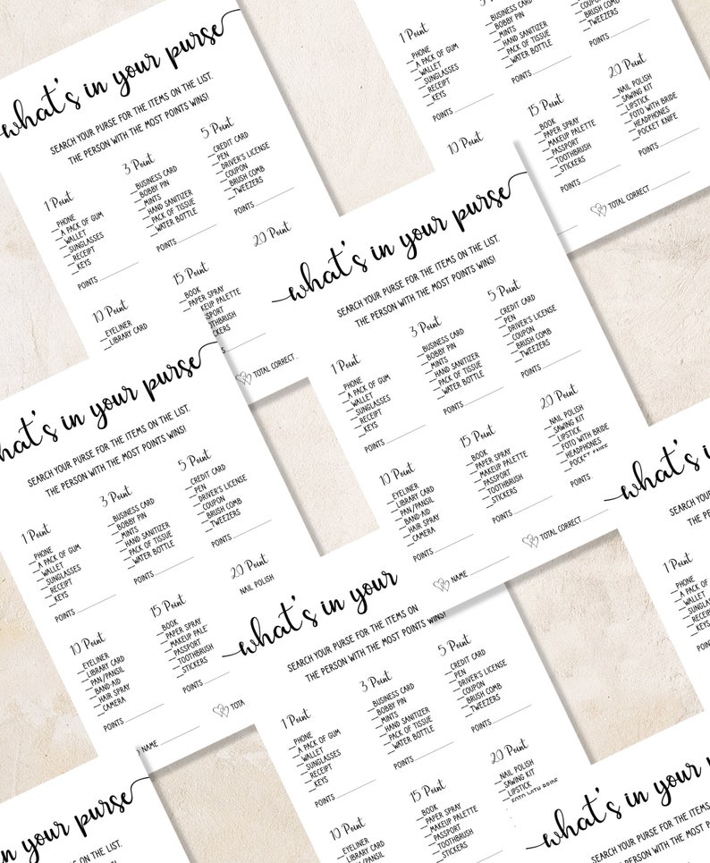 Editable Bridal Shower Games Rustic Whats in Your Purse Game Etsy