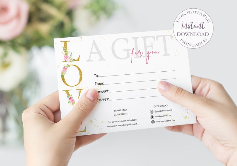 Gift Certificate Template Editable Love Gift Card Printable - Etsy