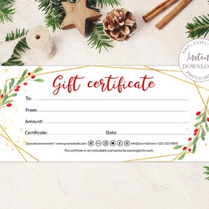Gift Certificate Template, Etsy Shop Gift Card, Editable Christmas Gift Cards, Craft Business Gift Coupon, Printable Gift Voucher. SRP-011