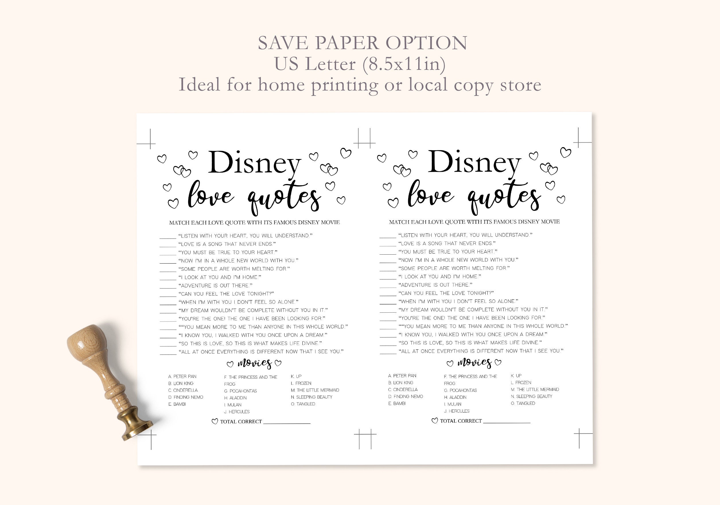 Disney Love Quotes Bridal Shower Game. Printable Instant Etsy