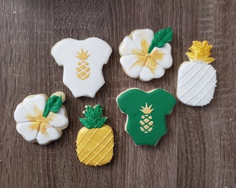 Pineapples and Hibiscus Flowers Baby Shower Cookies