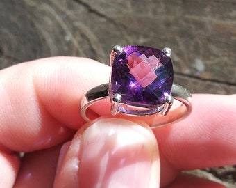 Genuine Brazilian Amethyst 925 Sterling Silver Ring for clarity and negativity neutralizer