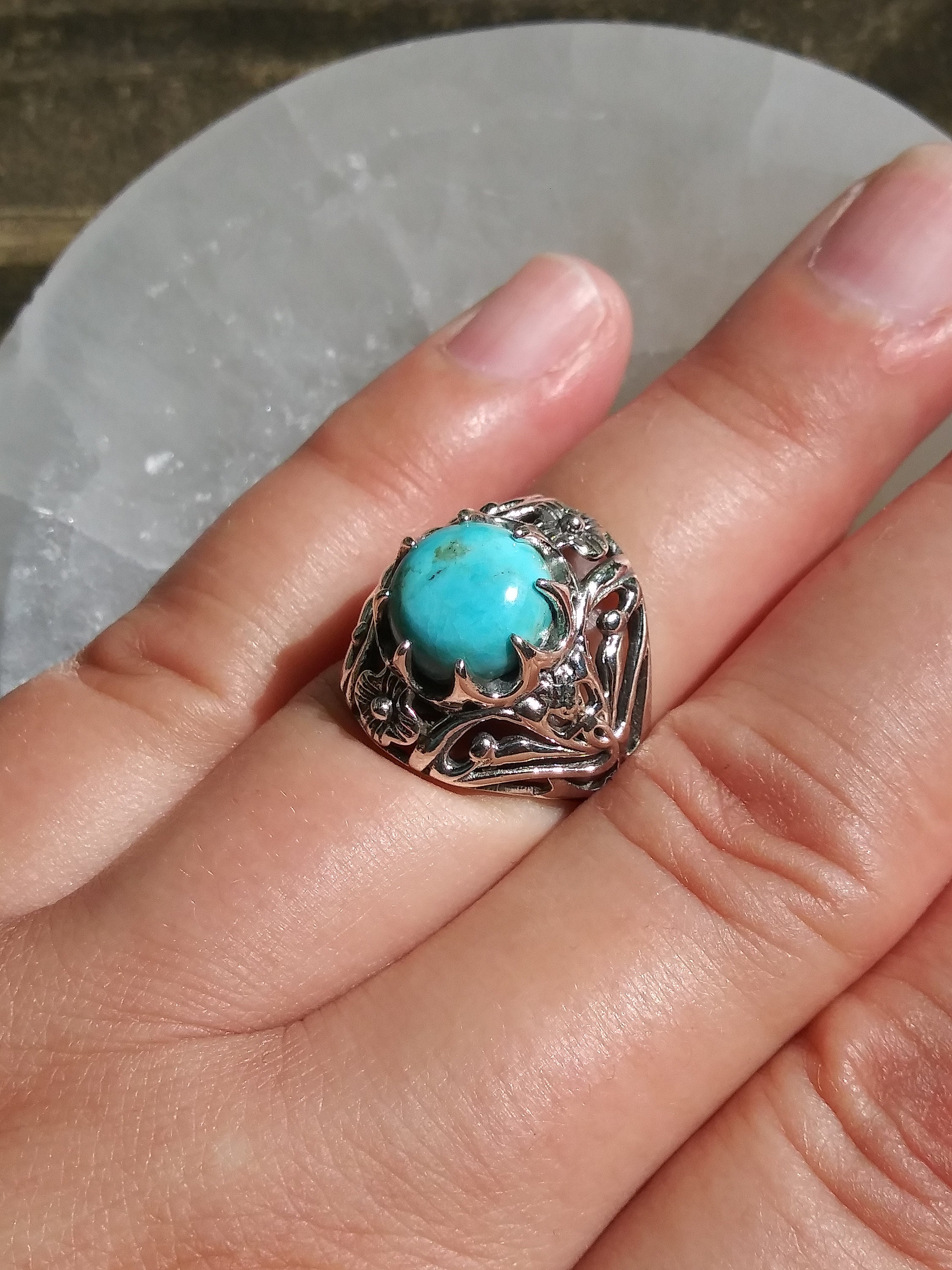 Genuine Turquoise Ring Sterling Silver Ring Size 6 3/4 Etsy
