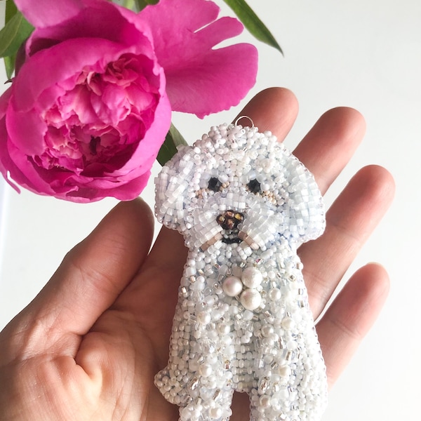 Custom pet portrait, beaded dog ornaments