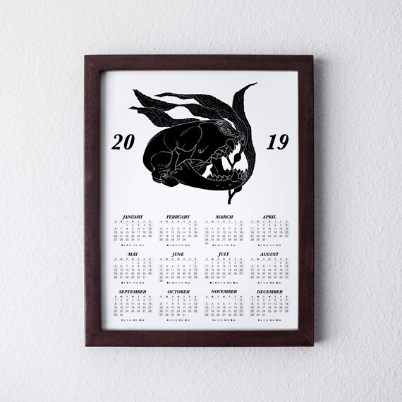 2019 Printable Wall Or Desk Calendar Black Seal Skull With Etsy