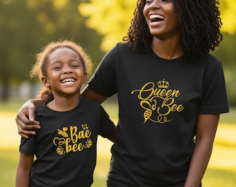 Queen Bee Mommy and Me Shirts, Baby Bee Matching Outfit, Mama and Mini Shirt Set, Bee Baby Shower Gift