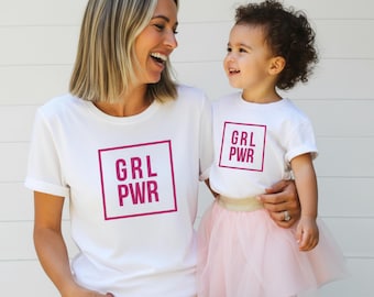 GRL PWR Mommy and Me Shirts, Girl Power Baby Shirt, Feminist Mother Daughter Matching Tees