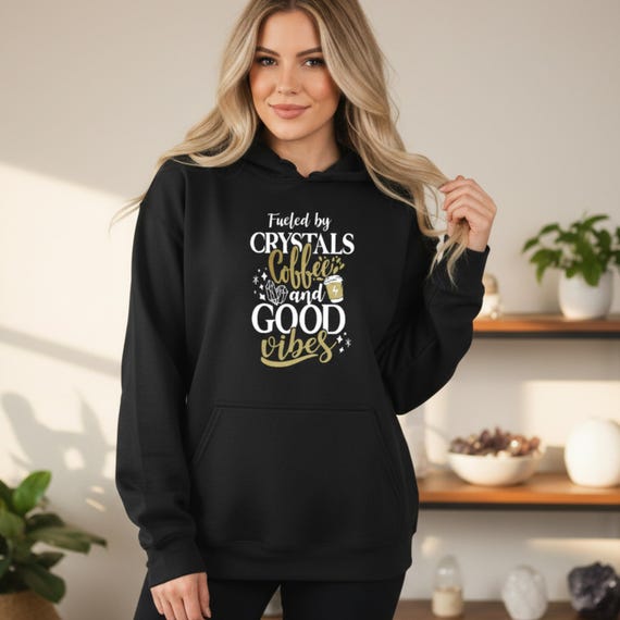 Witchy Hoodie for Women | Fueled by Coffee and Crystals Sweatshirt | Spiritual Hoodies | Crystal Lover Gift