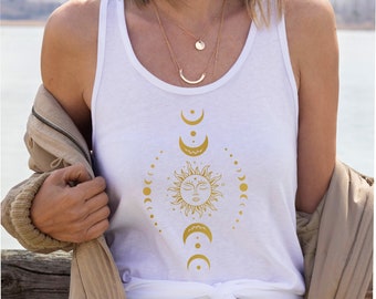 Gold Print Sun and Moon Tank Top