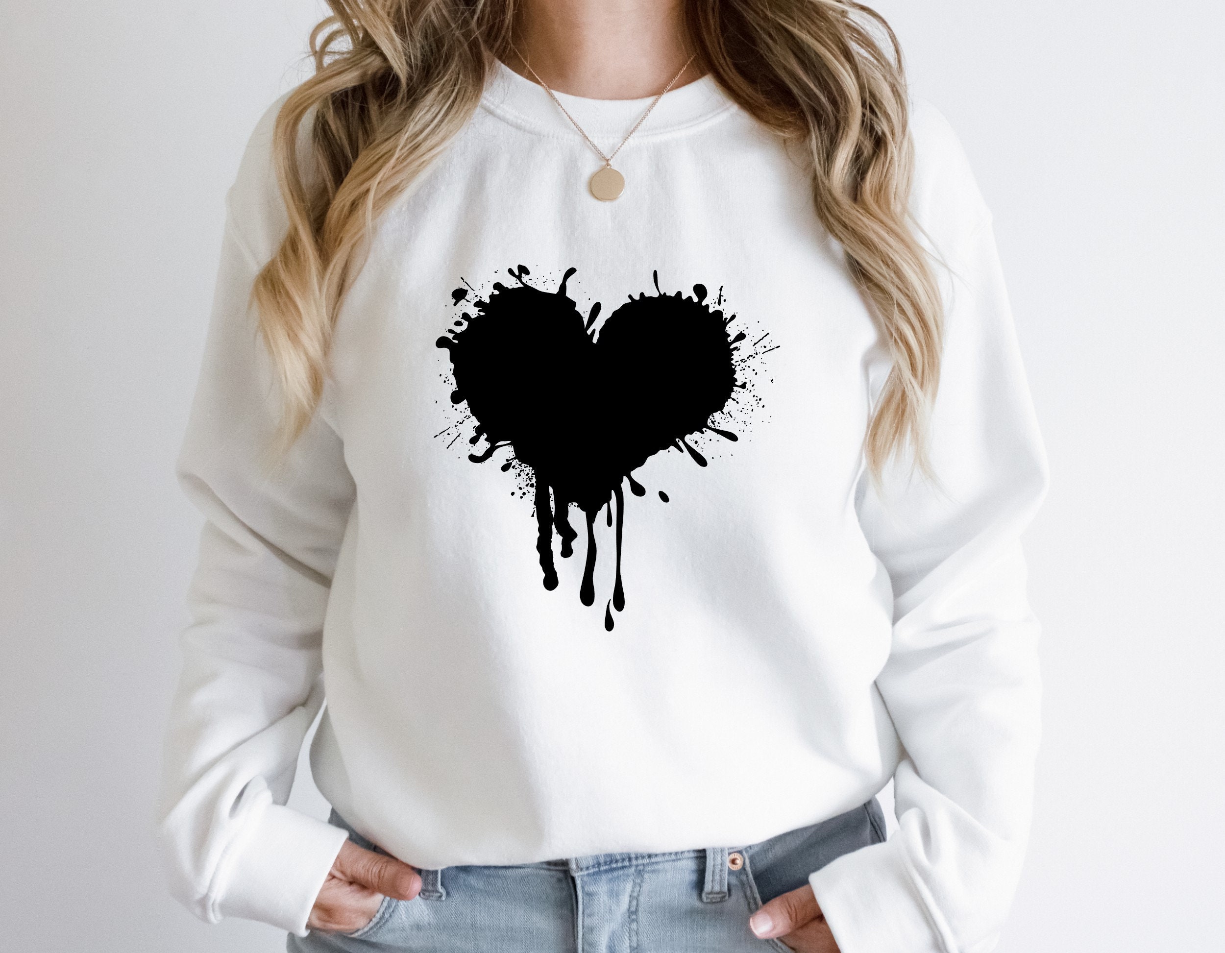 Black Heart T-shirt Heart Shirt Gift for Her Women's Black 