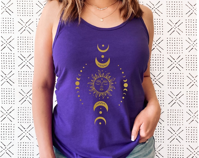 Gold Print Sun and Moon Tank Top