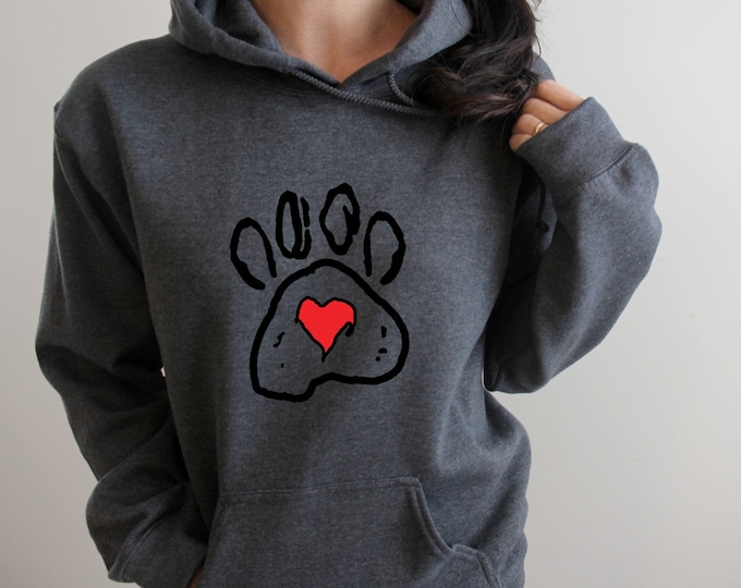 Black and Red Heart Paw Print Hoodie