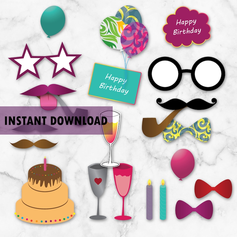 Fun Colors Photo Props Colorful Birthday Party 47 Photo Props Happy Birthday Photo Props Printables Birthday Party Accessories Digital