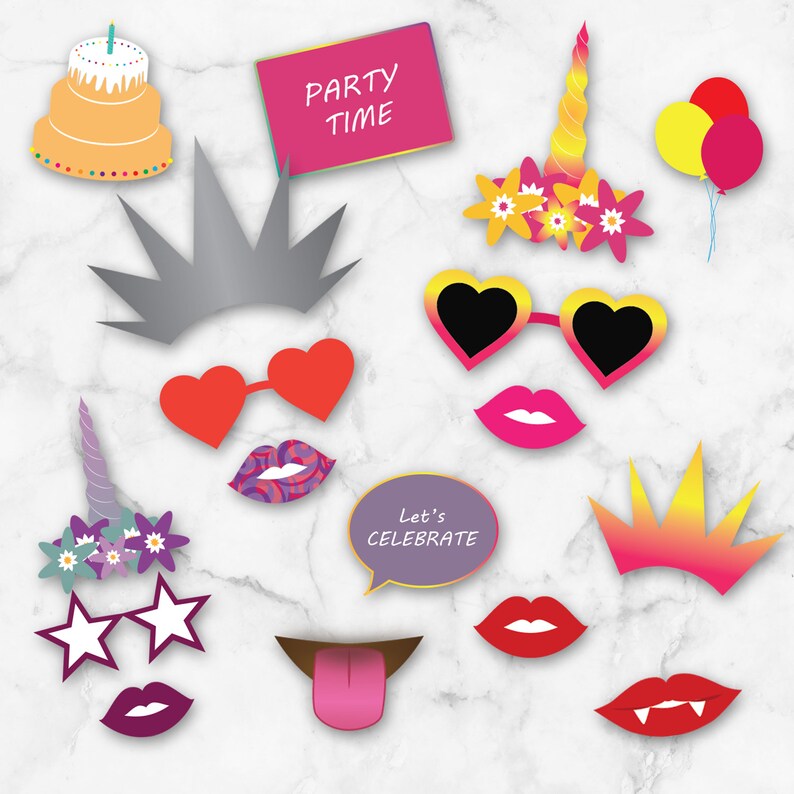 Fun Colors Photo Props Colorful Birthday Party 47 Photo Props Happy Birthday Photo Props Printables Birthday Party Accessories Digital