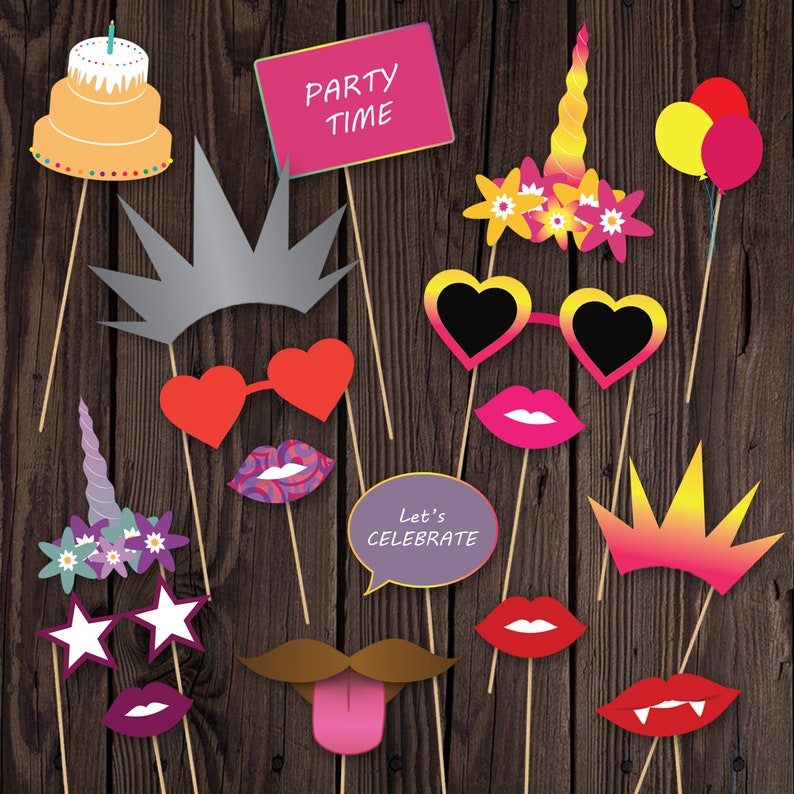 Fun Colors Photo Props Colorful Birthday Party 47 Photo Props Happy Birthday Photo Props Printables Birthday Party Accessories Digital
