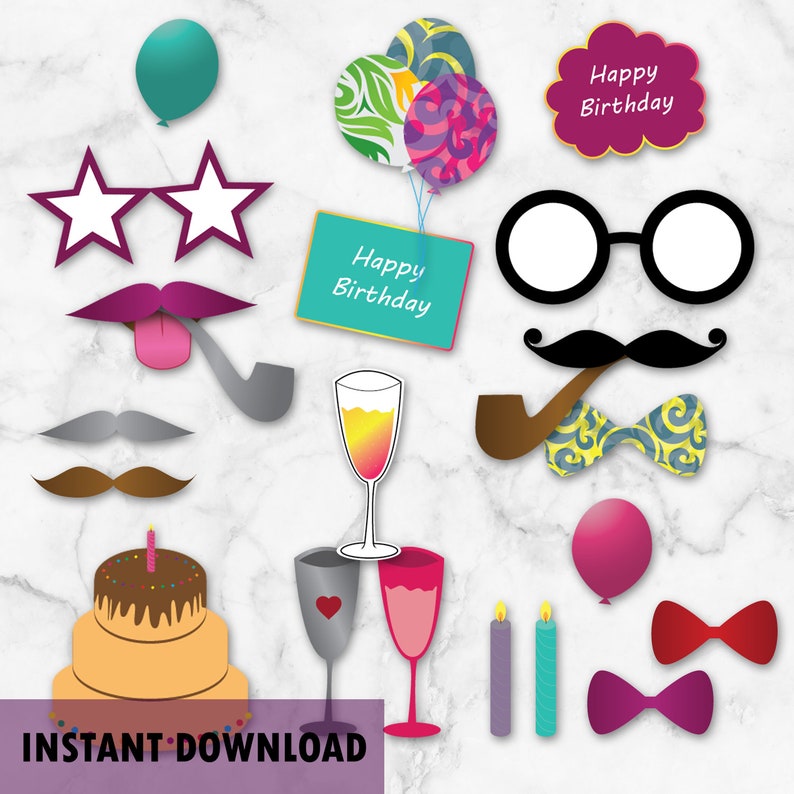 Fun Colors Photo Props Colorful Birthday Party 47 Photo Props Happy Birthday Photo Props Printables Birthday Party Accessories Digital