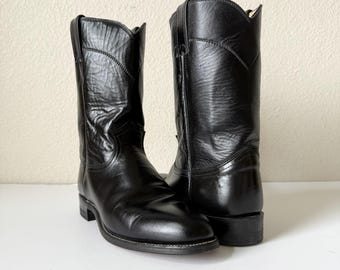 Botas vaqueras negras vintage Justin Roper talla 8.5 - Botas vaqueras de cuero negro talla 8.5C