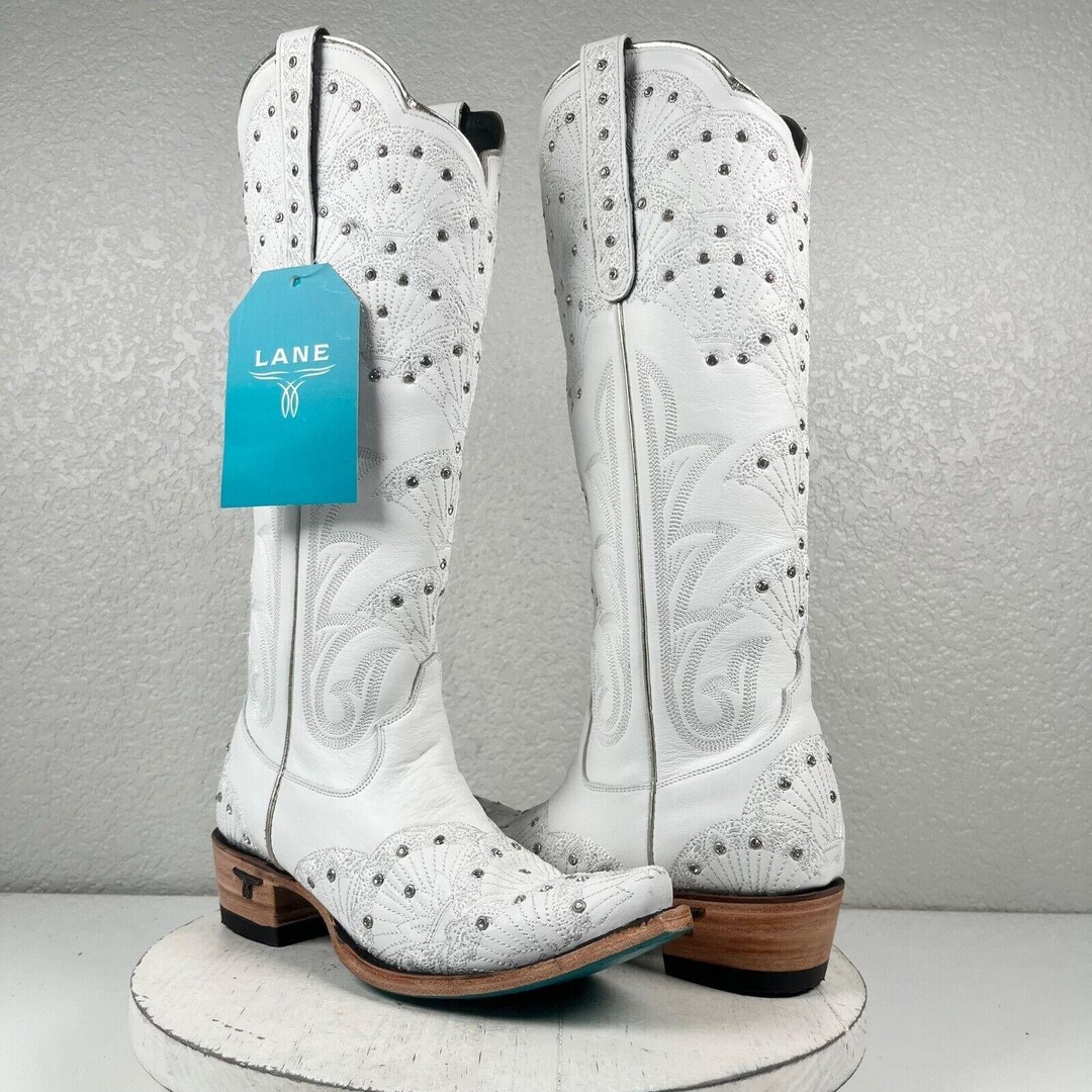 New Lane CALYPSO White Cowboy Boots Womens Size 6.5 Leather Snip Toe ...