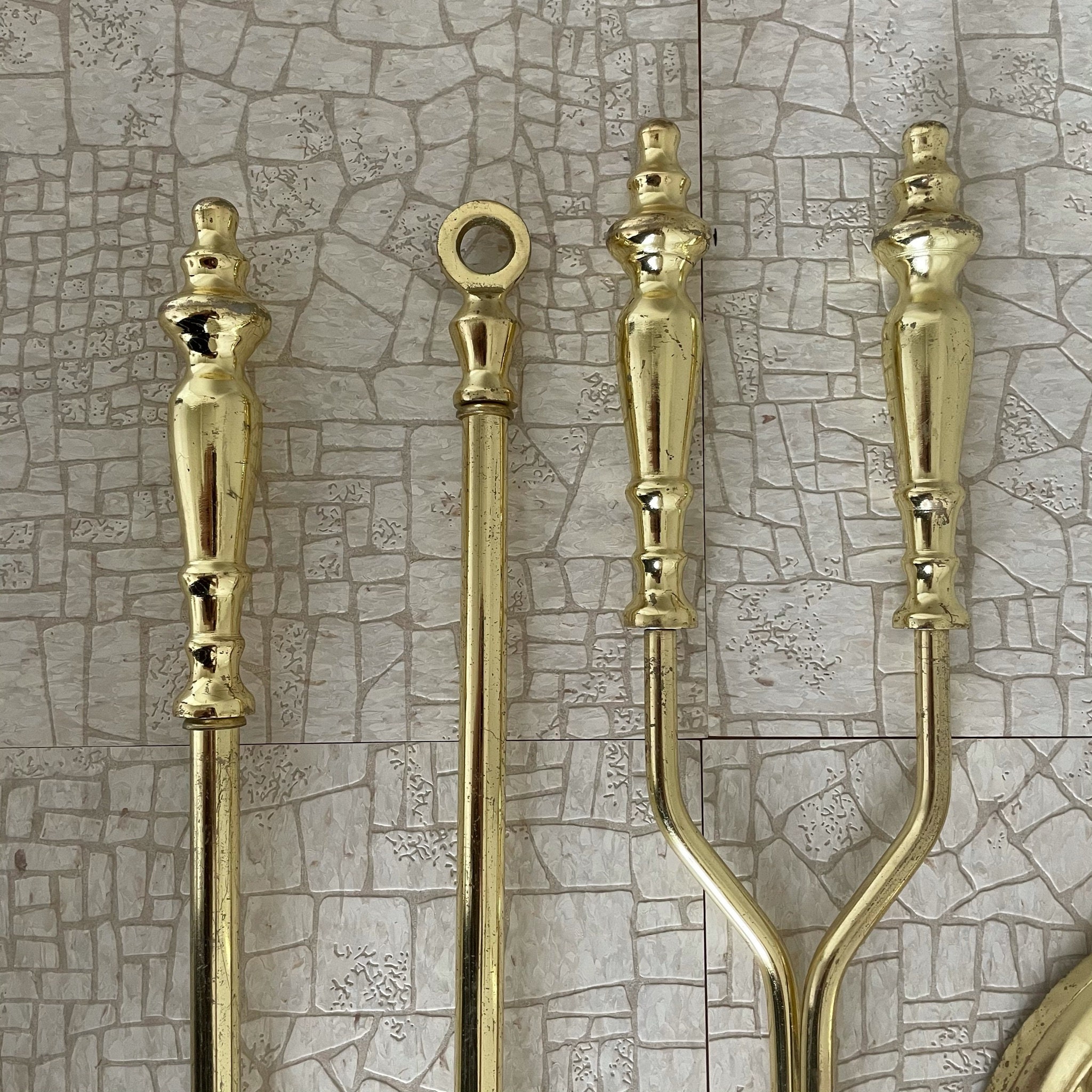 Mid Century Modern Solid brass fireplace Tool Set Vintage Etsy