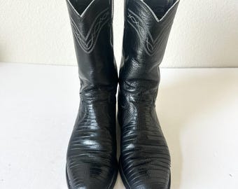 Botas vintage negras de piel de lagarto Justin Roper para mujer, talla 7 - Botas vaqueras vintage estilo western con suela de cuero para bailar