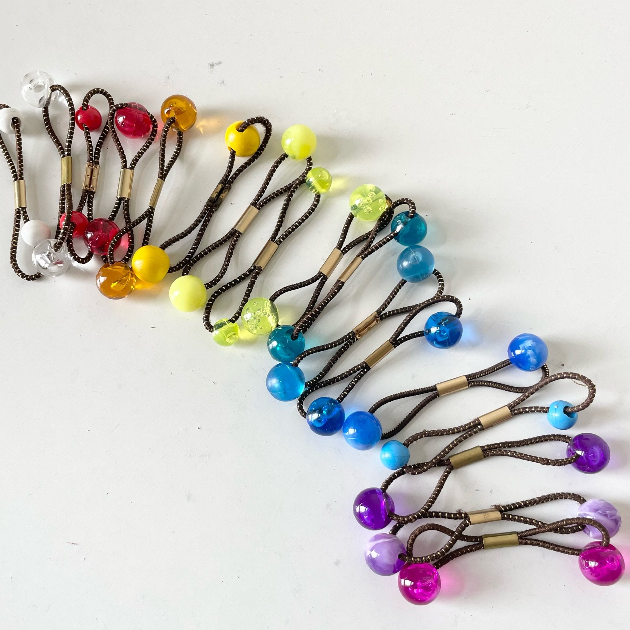 Vintage Goody 80s Ponytailers Hair Tie Holder Lot 8 Twin Bead Knockers USA 1989 Sold Ind - Vintage Goody Ball Hair Tie Ponytail Holders, 80s  main image 4