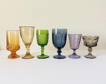 Set of 6 Vintage Colored Wine Glasses - 70s Mid Century Barware - Vintage Stemware
