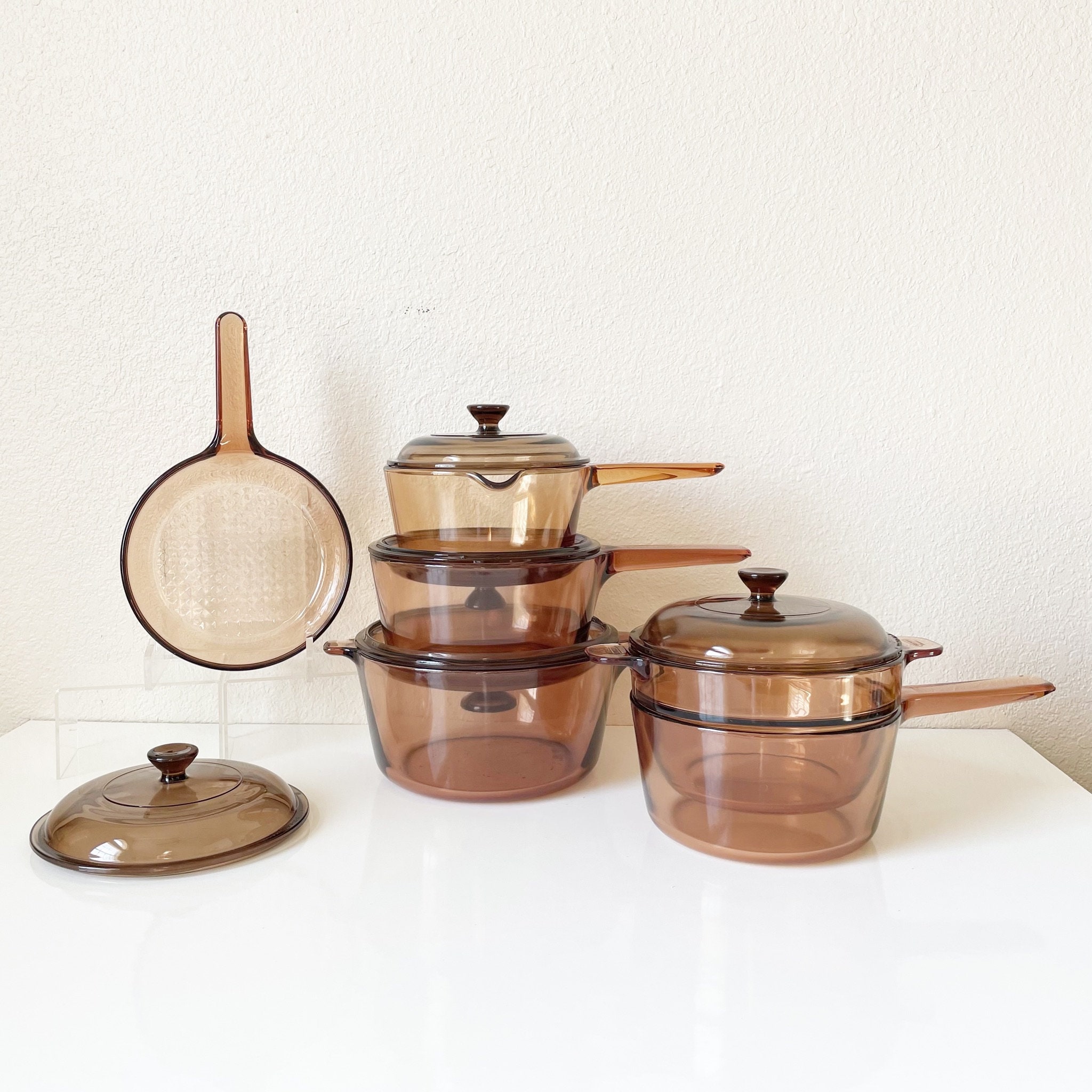 Vintage Corning Ware Pyrex Brown or Amber Visions Glass Cookware Set,  Saucepans and Skillet Replacement Pieces or Create Your Own Set 