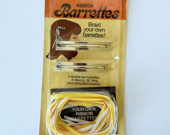 Vintage Ribbon Barrettes - 1980s Gold Goody Braided Ribbon Barrettes - NEW
