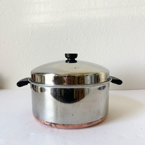 Vintage 1801 Revere Ware 6 qt Dutch Oven with Domed Lid - Pre-1947 Copper Bottom Stainless Steel Stockpot Set
