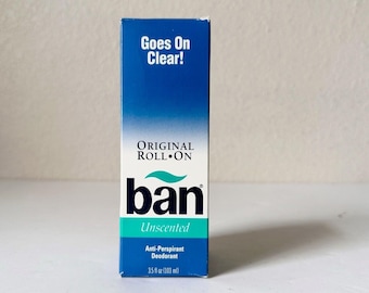 Vintage 90s Ban Original Roll On Unscented Deodorant Antiperspirant 3.5 Oz