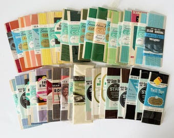 Vintage Seam Binding, NEW Hem Facing Seam Tape, Red Blue Yellow White Green Gray Purple, Rayon Polyester Nylon