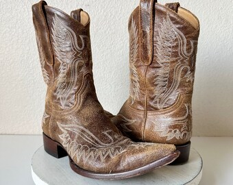 Old Gringo Brown Women's Cowboy Boots Size 9.5, Vintage 90s Old Gringo Suede Ankle Boots, Retro Southwestern Rodeo Snip Toe Cowgirl Boots