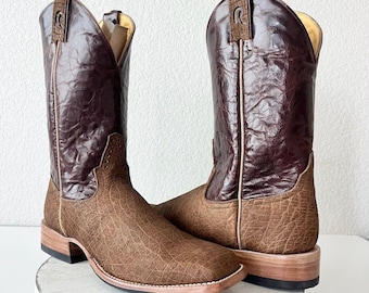Rod Patrick Mens Cowboy Boots Sz 12 AA Brown Exotic Leather Western Square Toe