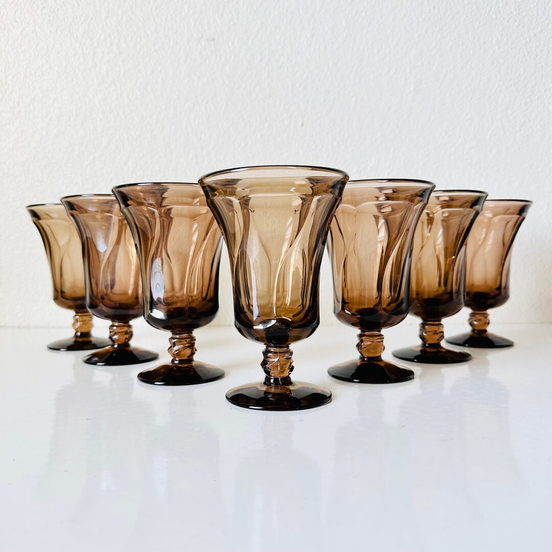 7 FOSTORIA Jamestown Brown Iced Tea Glasses W/ Swirl Etsy