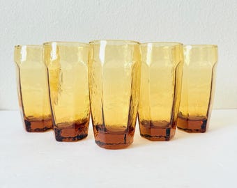 Libbey Chivalry Gold 16 oz Cooler Glasses New in Box – Mid Century Modern Amber Tumblers Set of 4