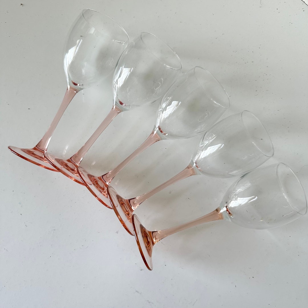 Set of 5 Luminarc Pink Stemmed Wine Glasses Rosaline Colored Etsy