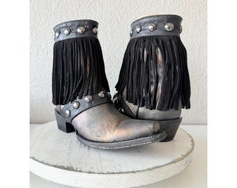 Old Gringo Milan Fringes Black Cowboy Boots - Womens Size 5 - Western Snip Toe Short