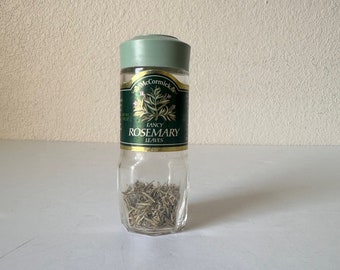 Vintage McCormick ROSEMARY LEAVES Glass Spice Jars Green Lid, McCormick Spice Bottles, Vintage McCormick Spice Jars, Vintage Cooking Spices