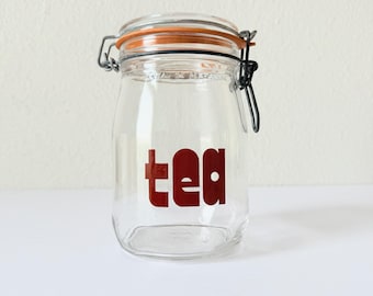 Vintage Glass Tea Canister 1L - Wire Bale Lid - Hermetic Kitchen Storage Jar
