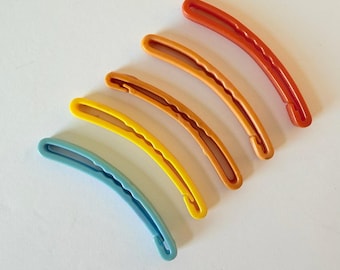 Vintage Hair Barrettes - Set of 5 - Rainbow Hair Clips 2.5 inches