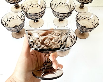 Vintage Noritake Perspective Brown Champagne Coupes Set of 8 - Brown Champagne Glasses - Mid Century Barware