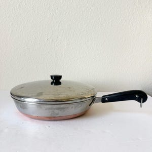 Vintage 12 Inch Revere Ware Frying Pan with Lid - Stainless Steel Cookware - Pre-1947 Revere Ware Copper Clad Skillet Clinton, IL