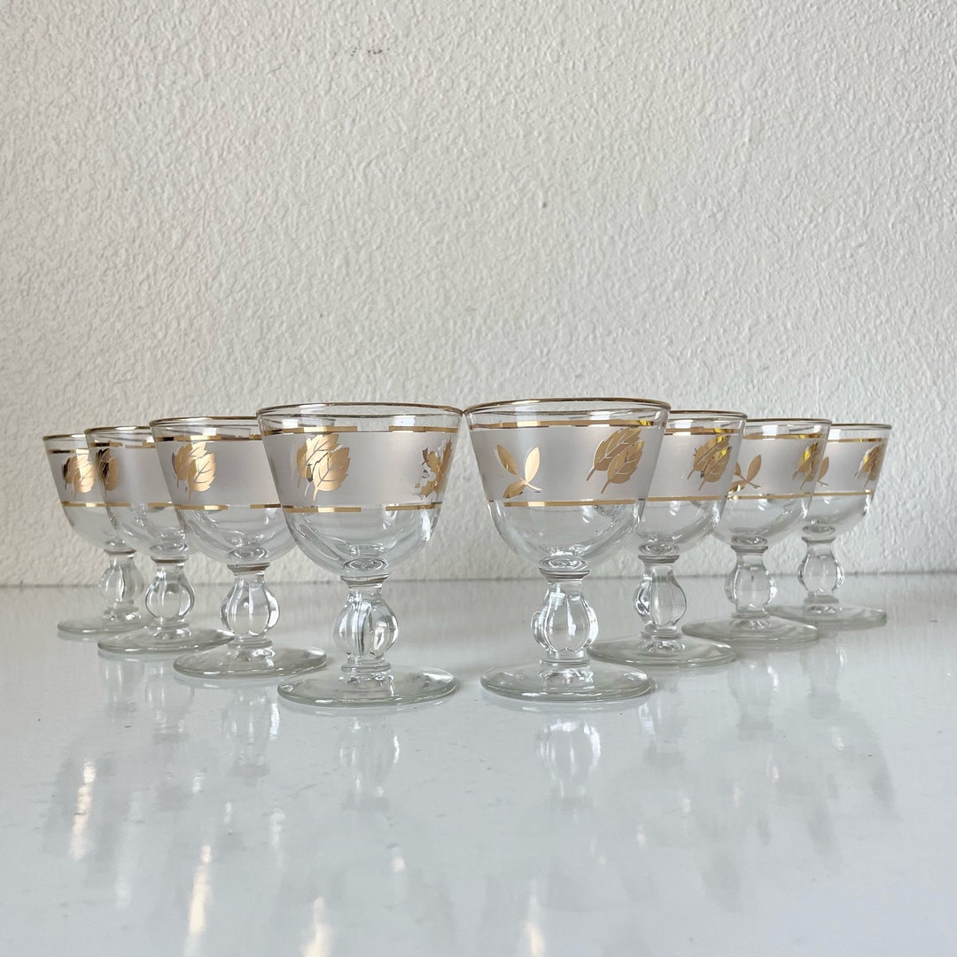 Set of 8 Libbey Frosted Gold Leaf Barware Cordial Glasses, Gold Rimmed ...