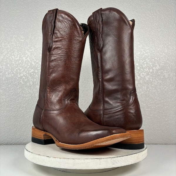 Lane Capitan Ft Worth Mens Cowboy Boots Size 10 D Brown Leather Square Toe 13" Shaft - Mens Cowboy Boots - Western Footwear